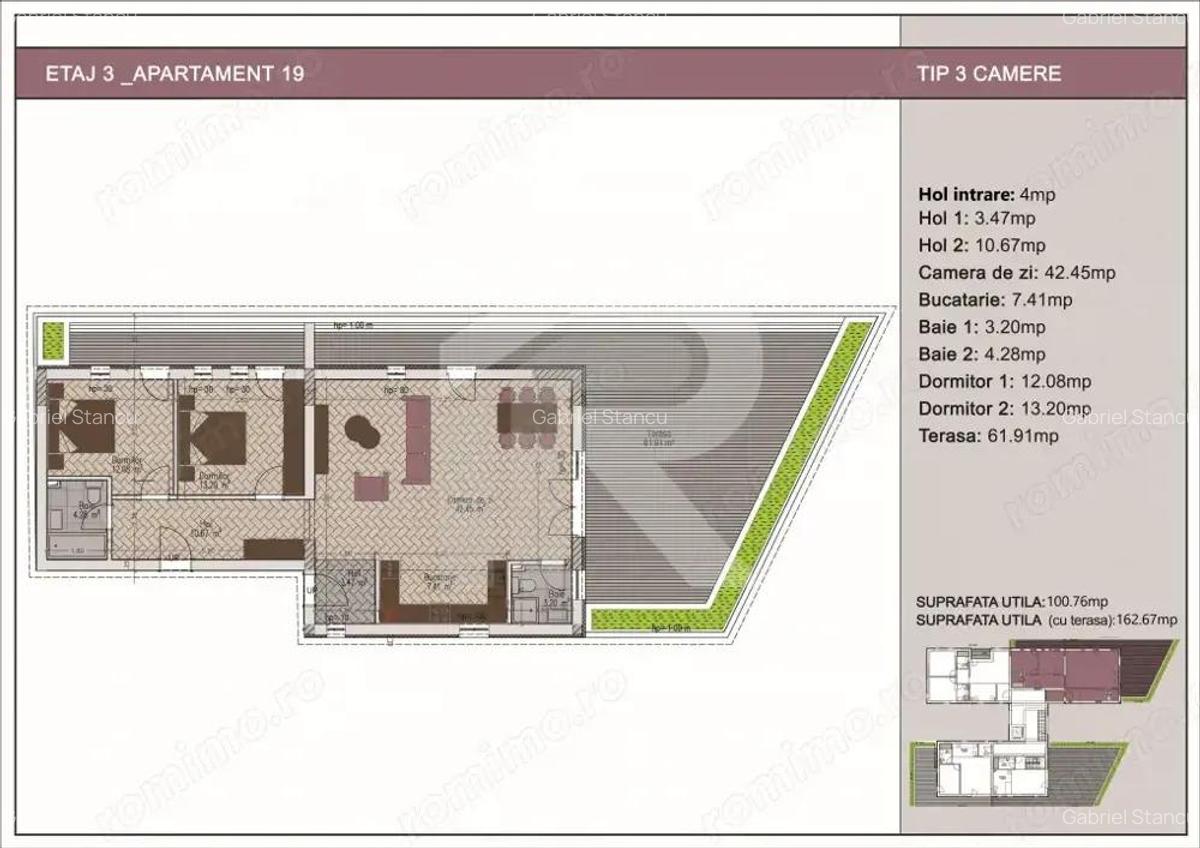 3 camere cu terasa de 62mp in bloc nou, zona Nerva Traian, metrou Timpuri Noi - 1