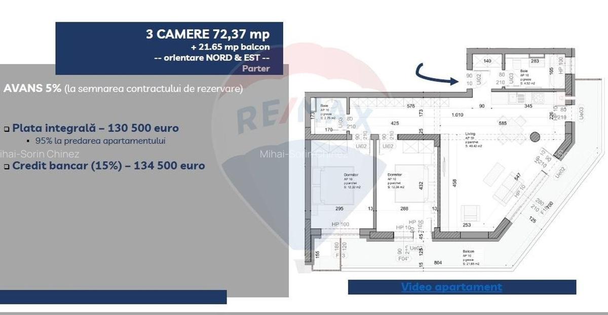 Apartament de vanzare - 3 camere, 72,37 mp + balcon generos - 2