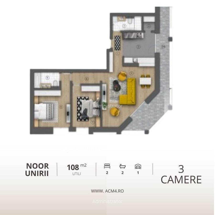 Apartament cu 3 camere decomandat în Unirii - 3
