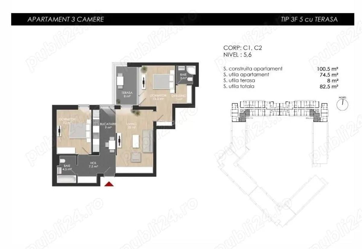 Apartament 3 camere Nou, 83 mp S.Utila - zona Straule?ti, langa Mall Colosseum, Sector 1 - 8