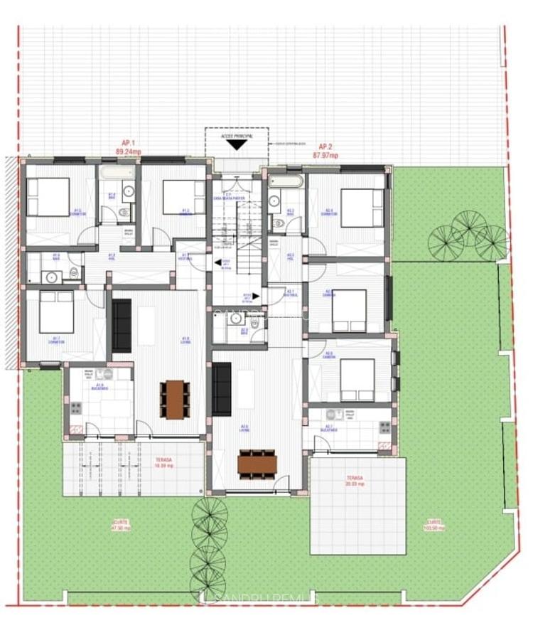 APARTAMENT 3  DORMITOARE, 2 BAI, LIVING, BUCATARIE, TERASA ACOPERITA 2OMP, CURTE - 7
