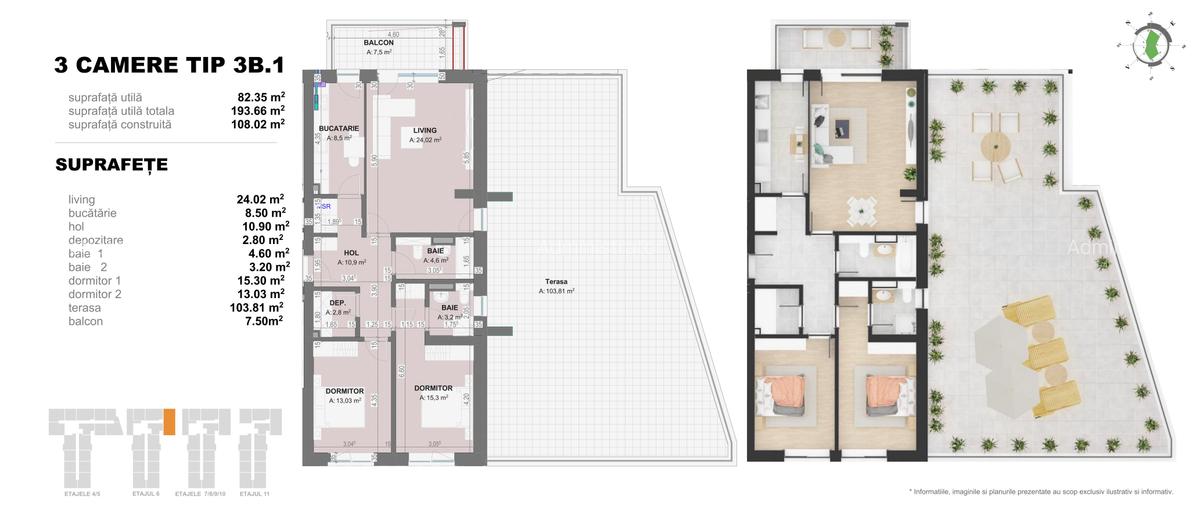 Apartament 3 Camere TIP 3B1 in Complex Doi Cocosi Residence - 2