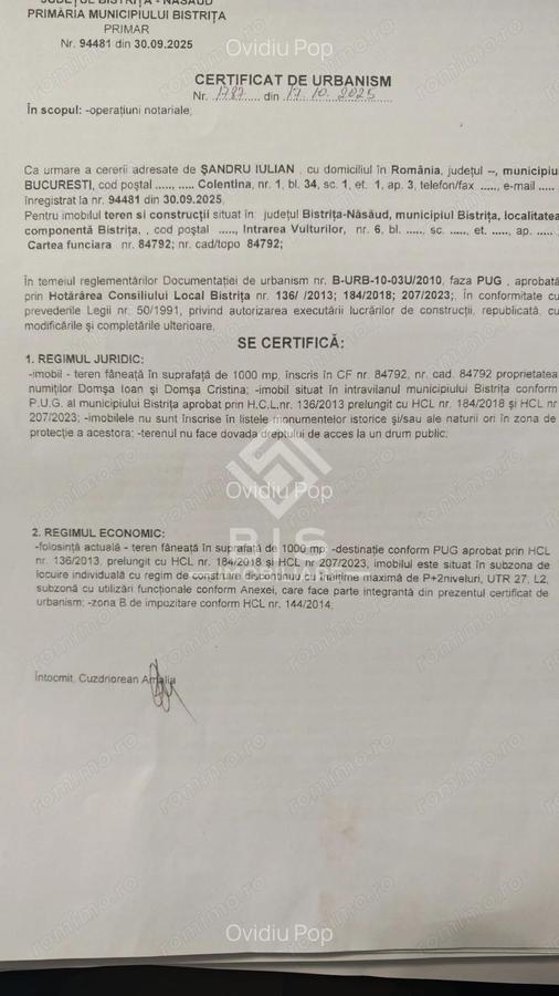 Teren 1000 mp Zona Exclusiva P+2 str. Vulturilor - 9