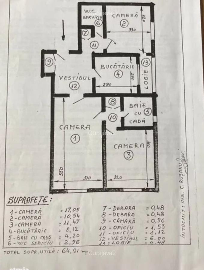 Apt 3cam renovat  69mp, dotat cu  CT, AC , an 1985  etaj 7/8, mobilat - 6