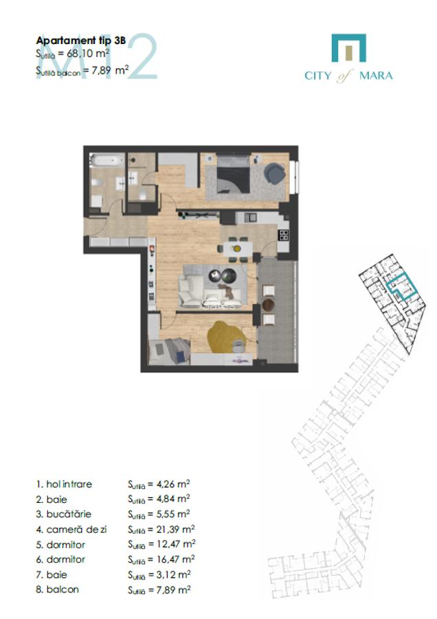 Apartament cu 3 camere semidecomandat în Central - 2