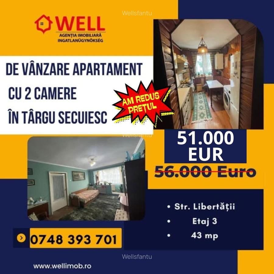 De vânzare apartament cu 2 camere în Târgu Secuiesc, pe strada Libertății - 9