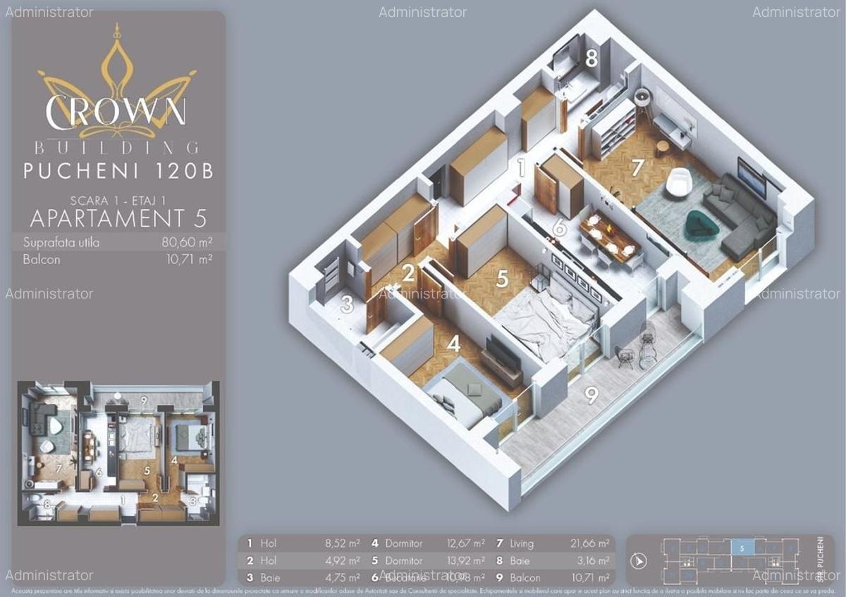 Apartament spatios in zona Rahova - 3 camere, decomandat, Comision 0% - 8