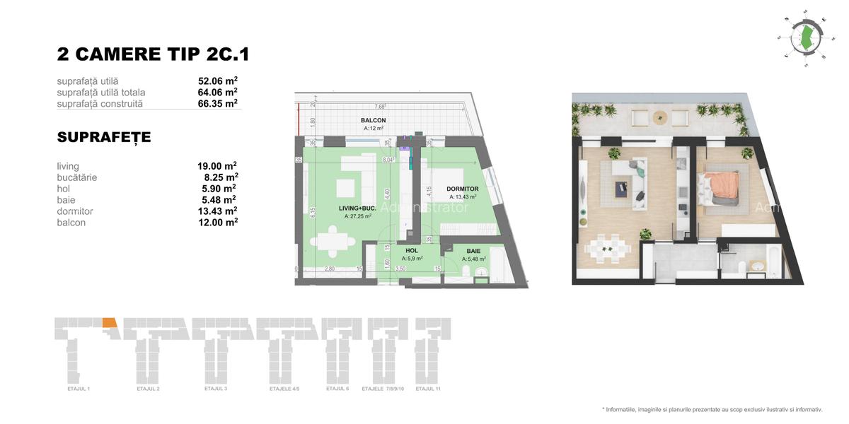 Apartament 2 Camere TIP 2C1 in Complex Doi Cocosi Residence - 2