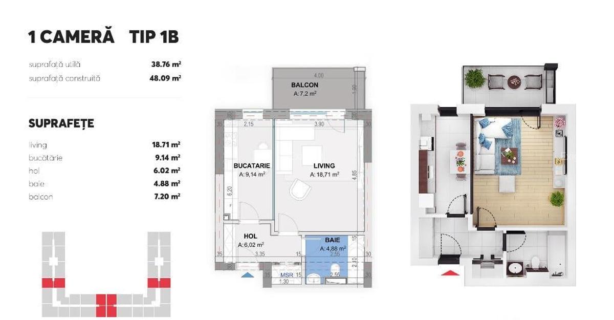 Garsoniera TIP B in Plaza Residence FAZA 6 - 2