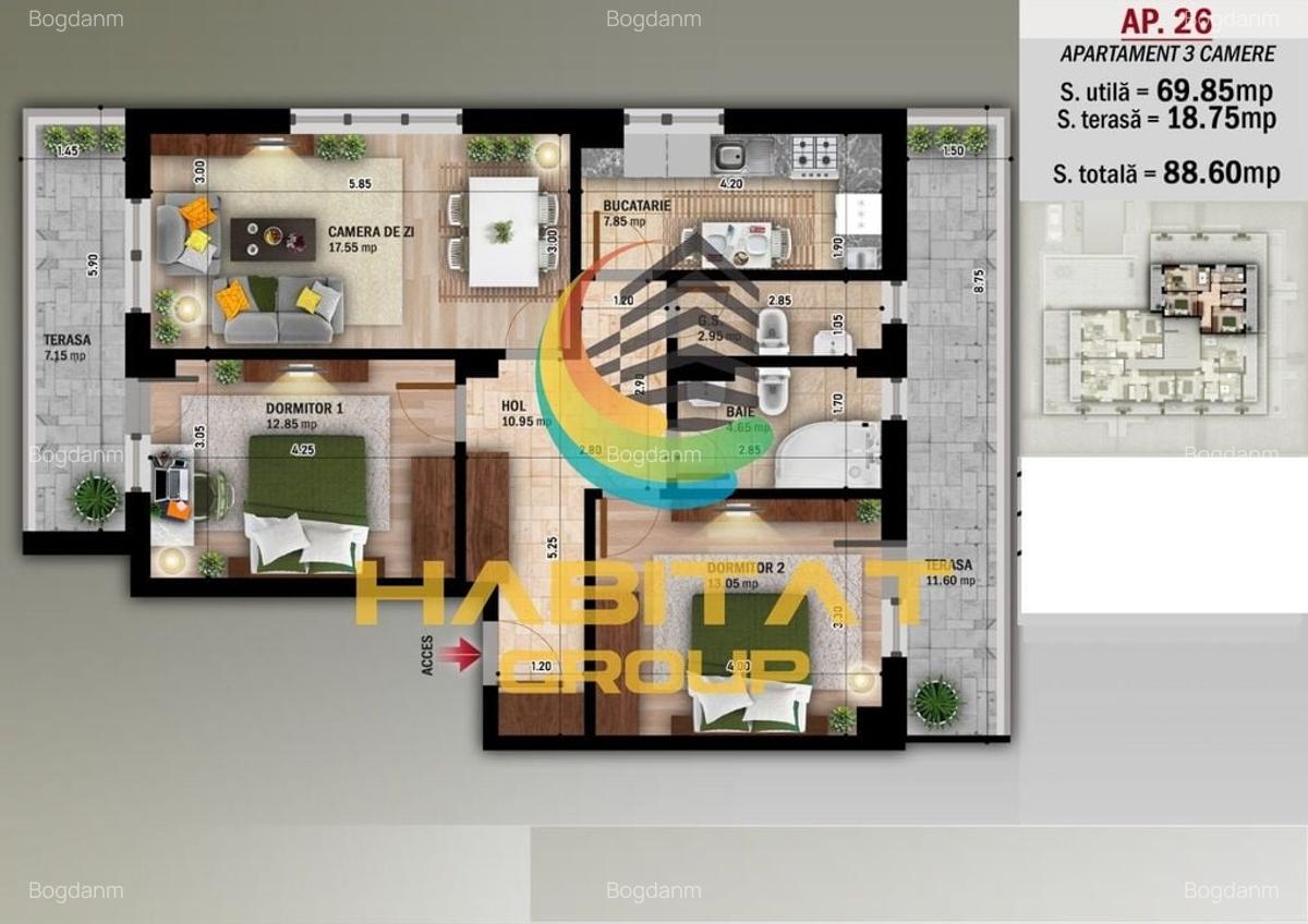 N. Grigorescu 3 camere 70 mp + terasa 19 mp ACTE GATA MUTARE - 2