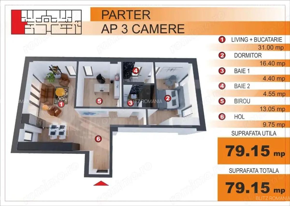 Comision 0%! Apartament 3 camere, EXCLUSIV in Blitz, zona Imparatul Traian - 1
