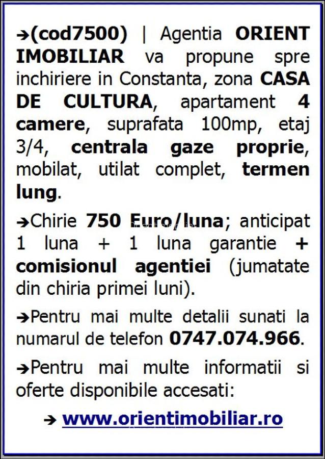 Casa de Cultura, 4 camere, decomandat, gaze, mobilat, inchirieri Constanta - 9