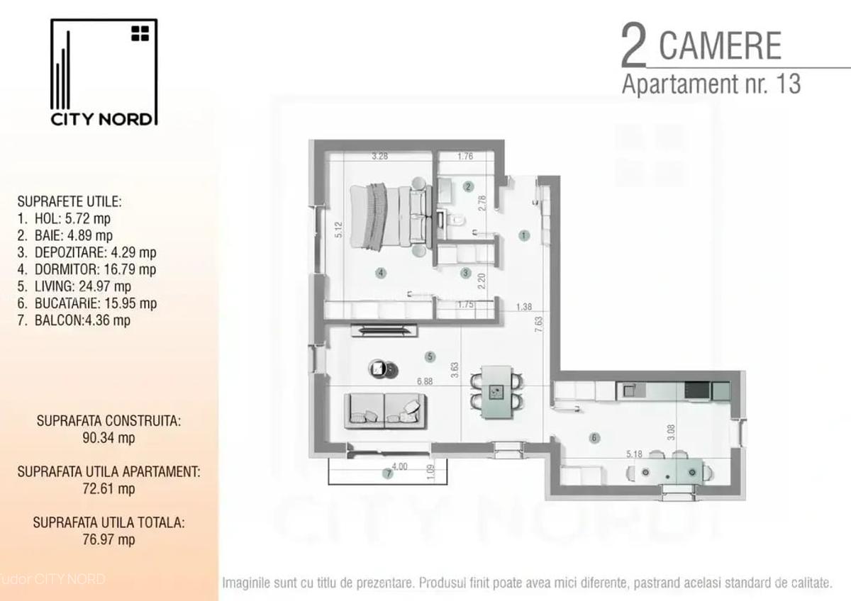 Apartament ideal - 77mp - 2 camere - CITY NORD Stefan cel mare - 8