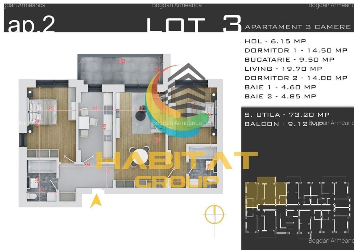 De vanzare, apartament cu 3 camere decomandat, zona Pallady - 2