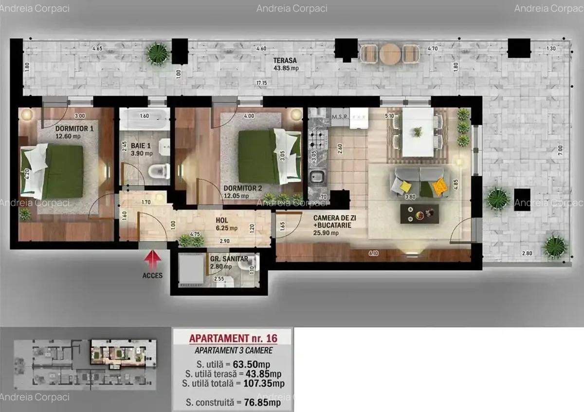 Apartament 3 Camere cu terasa mutare imediata Theodor Pallady - 13
