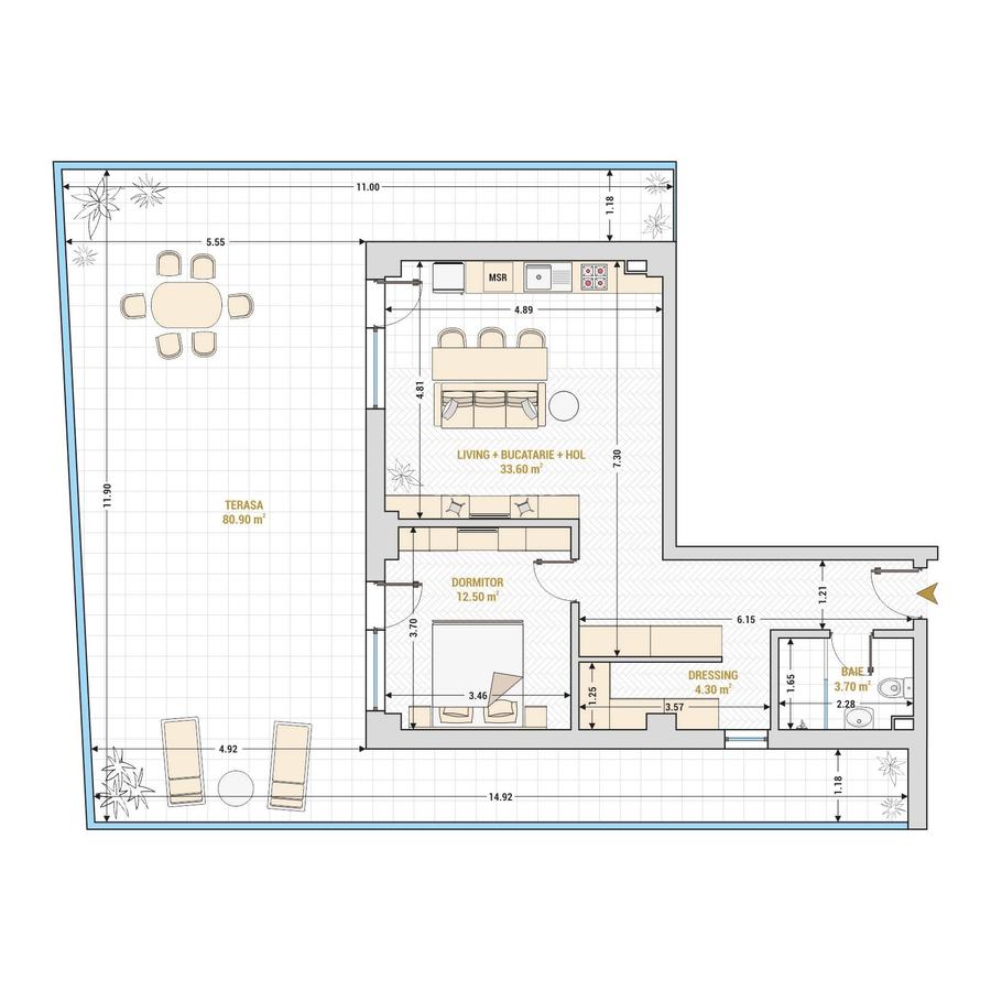 Apartament cu 2 camere decomandat, mobilat în 13 Septembrie - 11