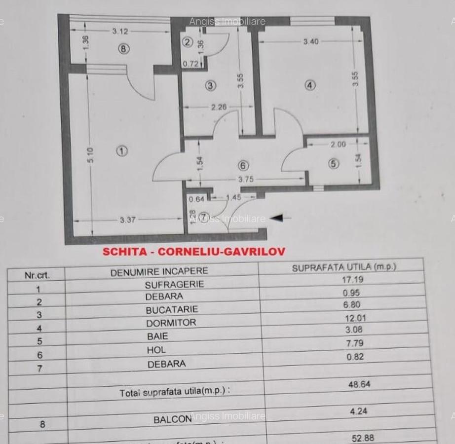 Apartament 2 camere CORNELIU GAVRILOV /52mp - 1