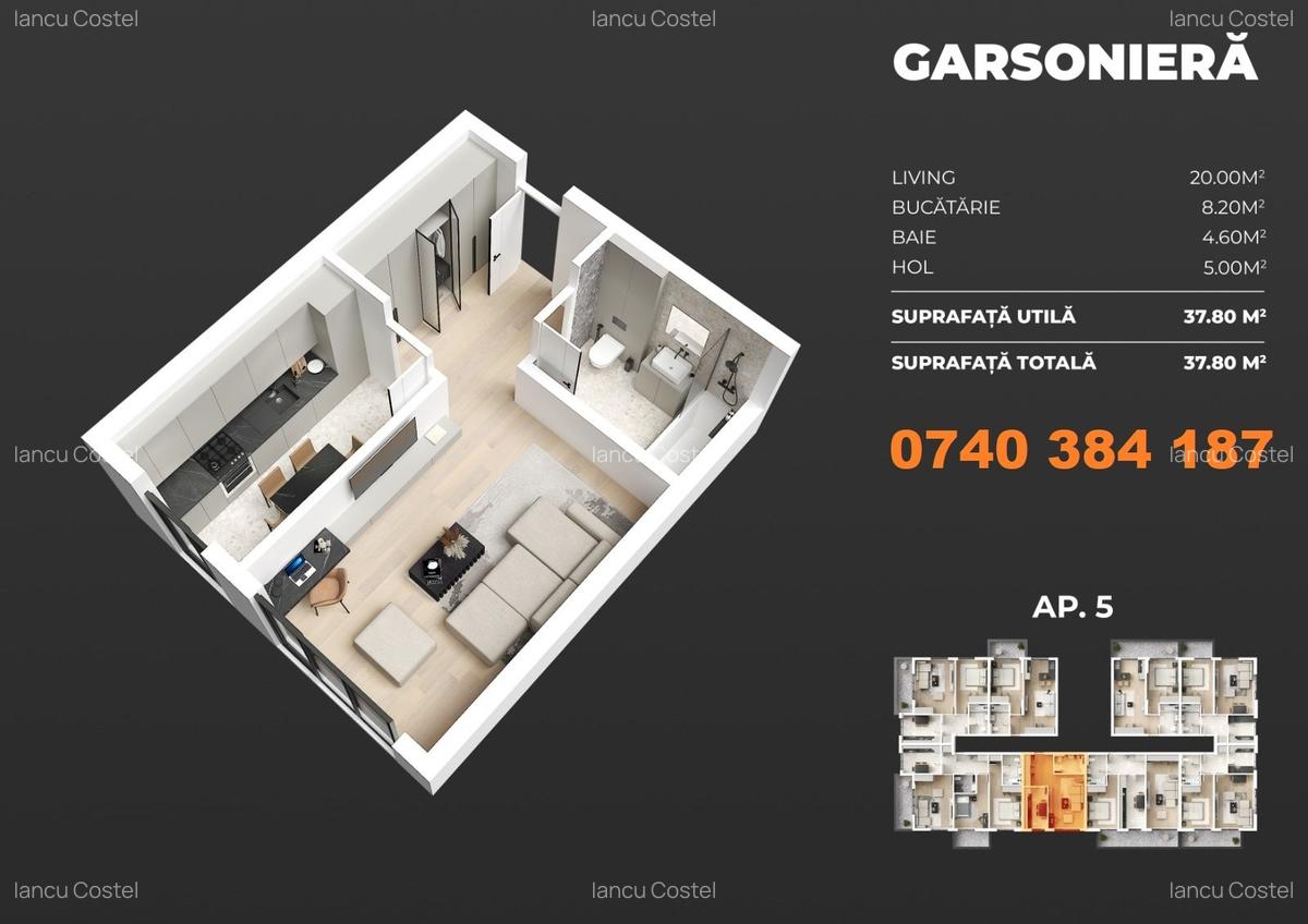 Garsoniera moderna 37.80 mp - Bloc Nou - METROU BERCENI 3 min - 2