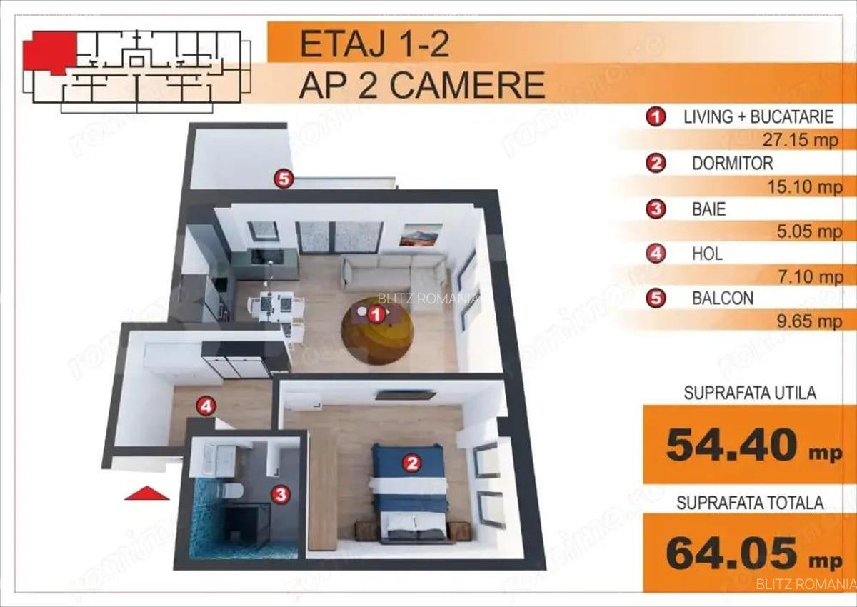 Comision 0%! Apartament 2 camere, EXCLUSIV in Blitz, zona Imparatul Traian - 1
