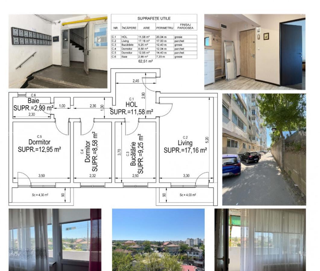 Apartament spa?ios 3 camere + 2 balcoane, zona turnuri Pacii Etaj 9/10 - 10