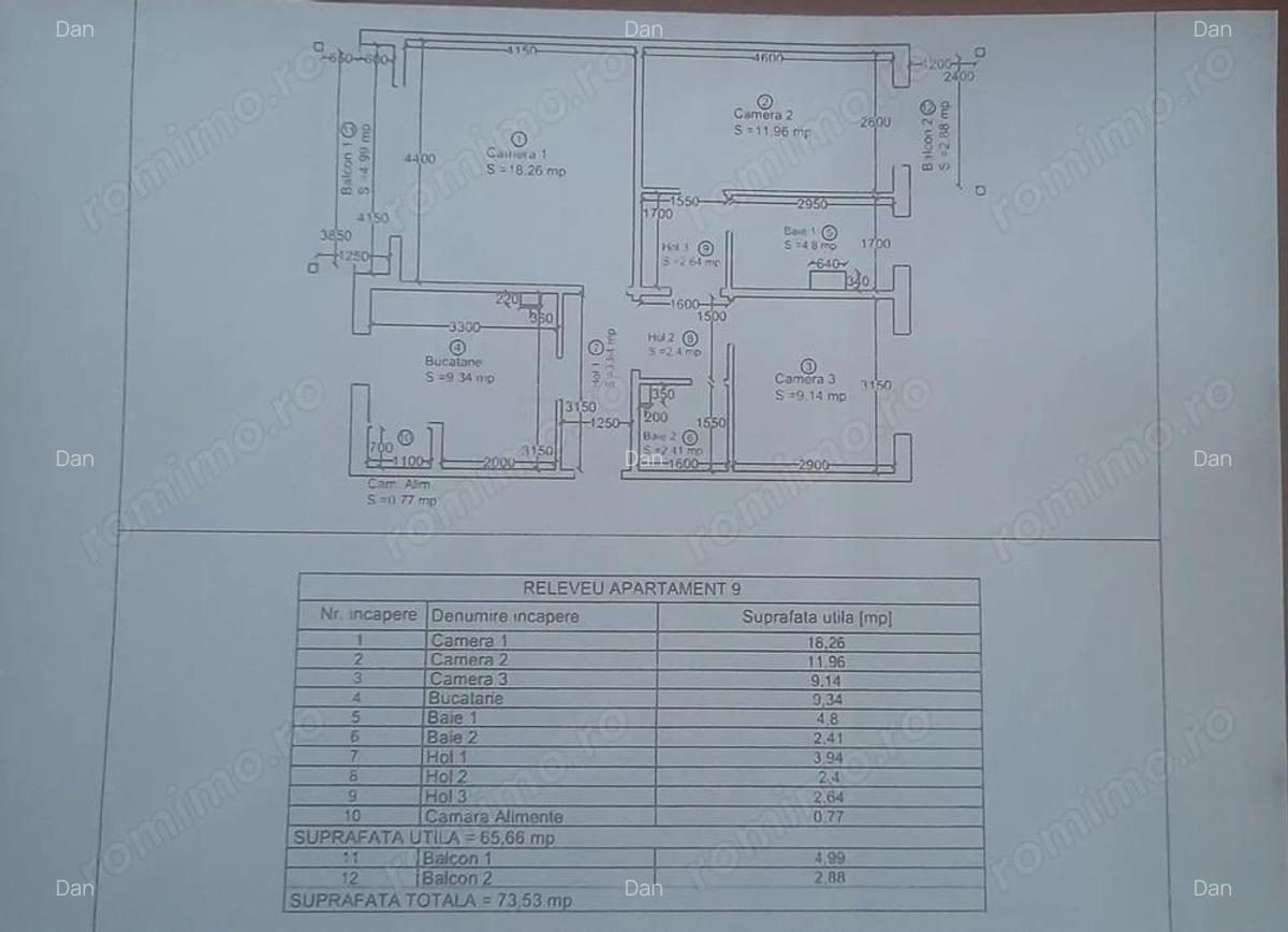 OCAZIE !!! ap 3 camere DECOMANDAT total cu 2 bai 2 balcoane foarte spatios 65 mp utili terasa NORA - 1
