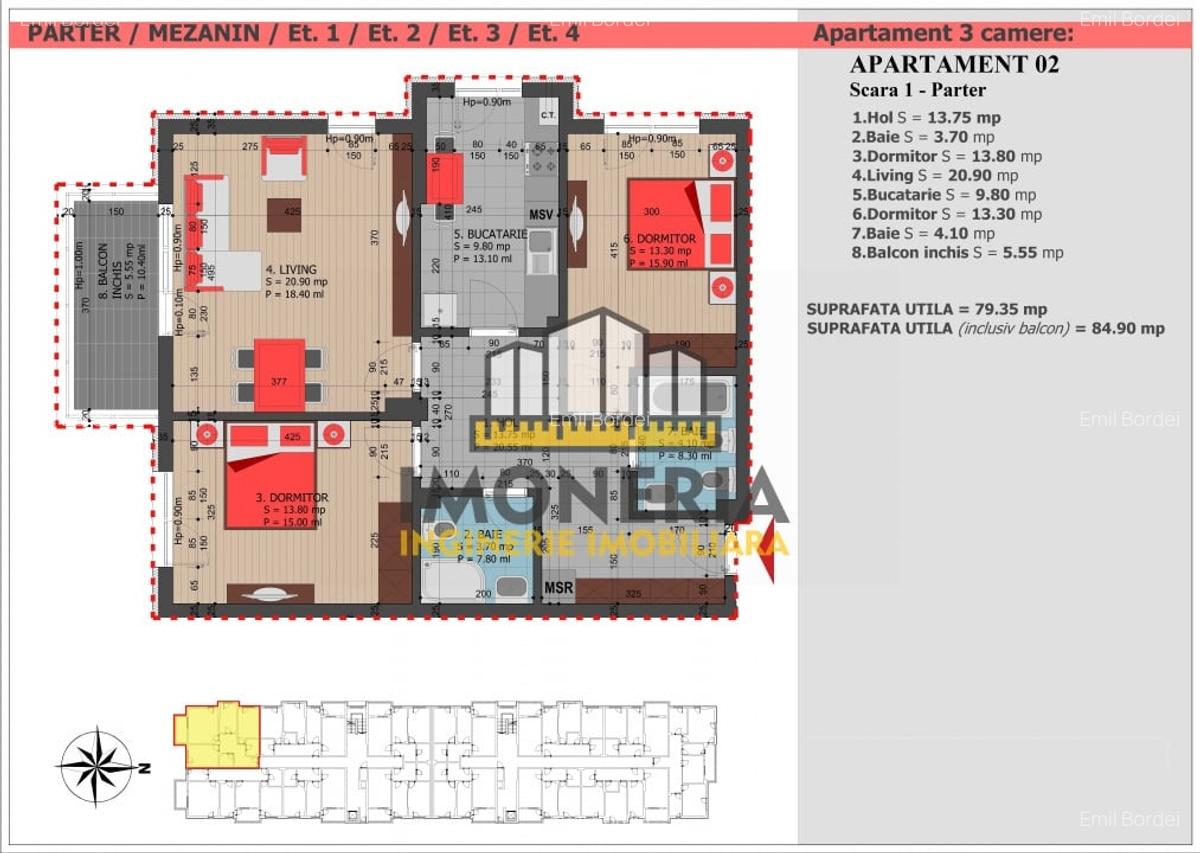 Apartament cu 3 camere decomandat, mobilat în Decebal - 2