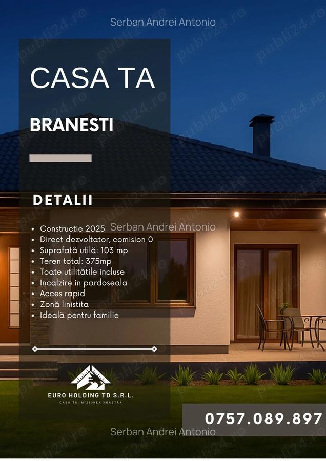 Casa tip parter, la cheie, direct dezvoltator, Branesti - 2