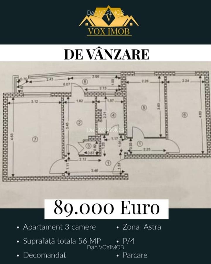 Apartament cu 3 camere decomandat în Astra - 1
