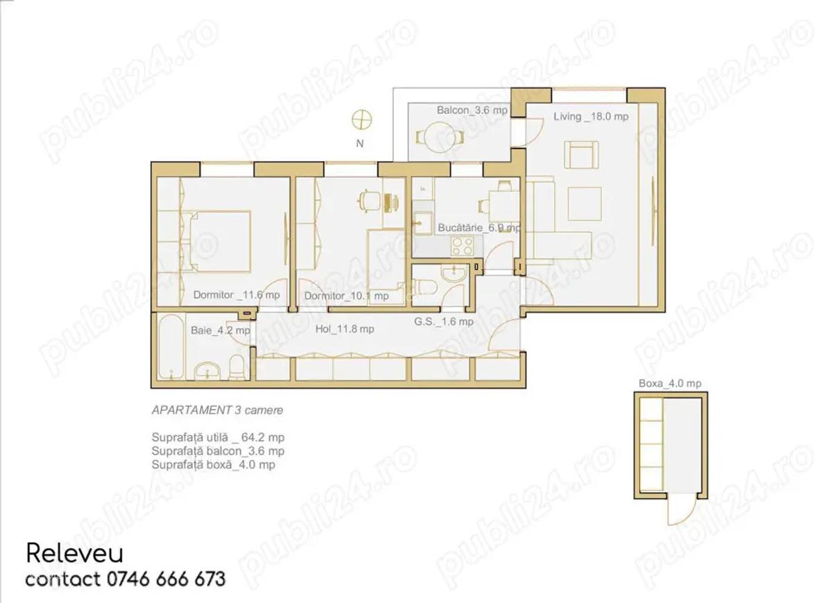 Vanzare apartament 3 camere, et 3 4, E3, Tulcea - 1