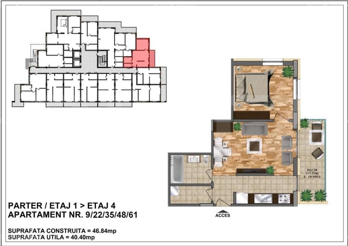 Apartament de vanzare - bloc nou, zona Aurel Vlaicu 40,4 mp+ terasa 7,2 - 1