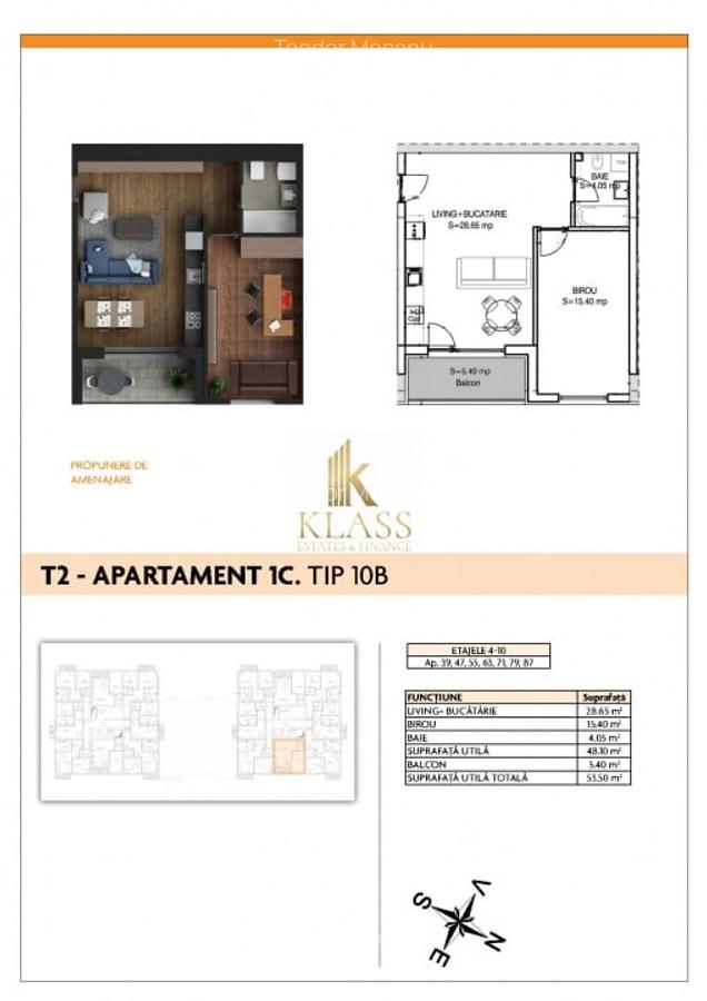 Studio spatios | 53,5 mp | Proiect nou | Metrou Aparatorii Patriei - 6