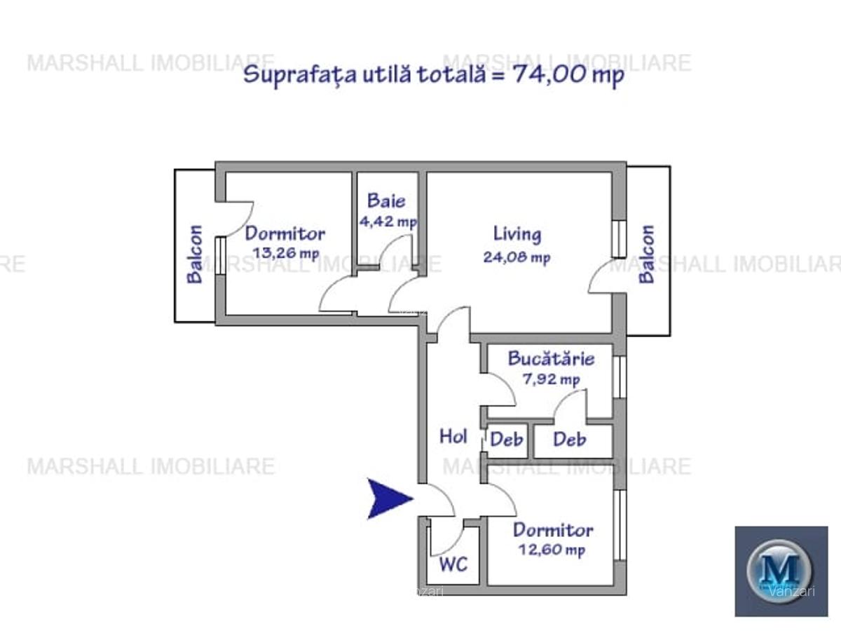 Apartament 3 camere de vanzare, zona Central, 74,00 mp #16677 - 10