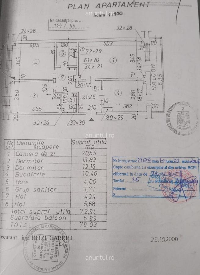 Braila Apartament 3 camere de vanzare, 80 mp, etaj 3, strada Tineretului - 14