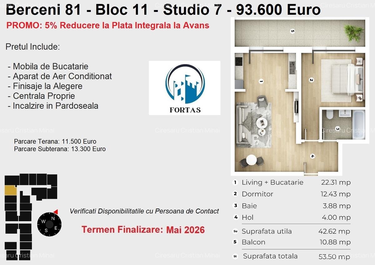 Studio spatios Aproape de Metrou! Ultimele unitati disponibile!Comision 0% - 5