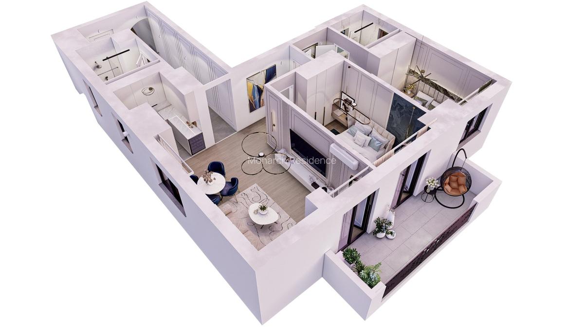 3 camere, vedere pe 2 parti, 2 bai - MONARCH RESIDENCE - 1