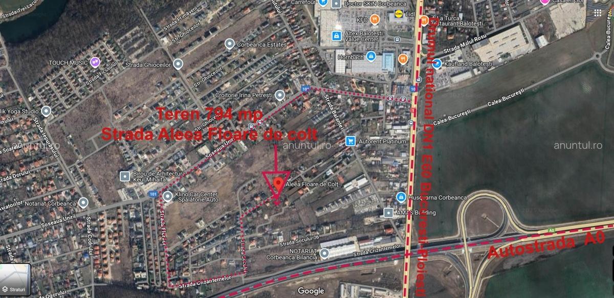 Ilfov Teren 794 mp, Deschidere 22, Petresti-Corbeanca, Adiacent sos.Unirii, 5 min. DN1 - 4