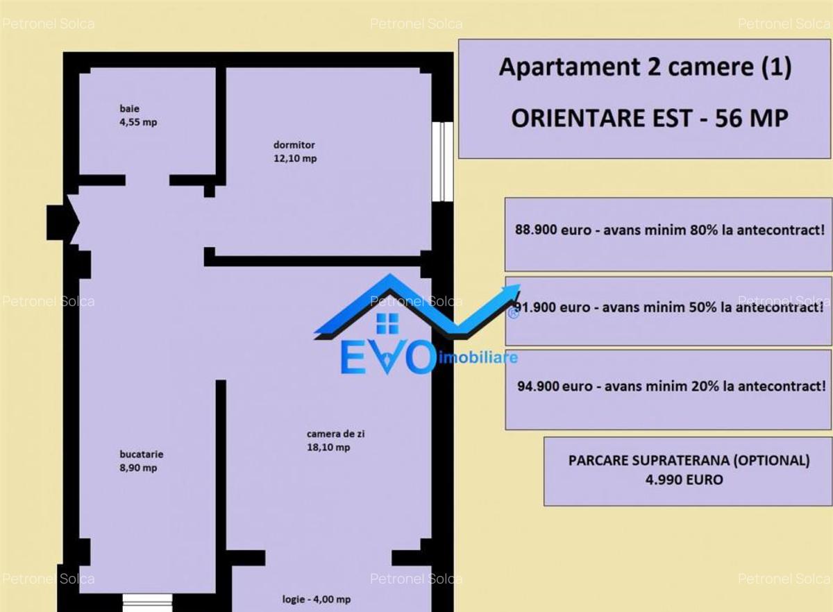 Apartament 2 camere, bloc nou Popas Pacurari Rond Era, 56 mp - 2