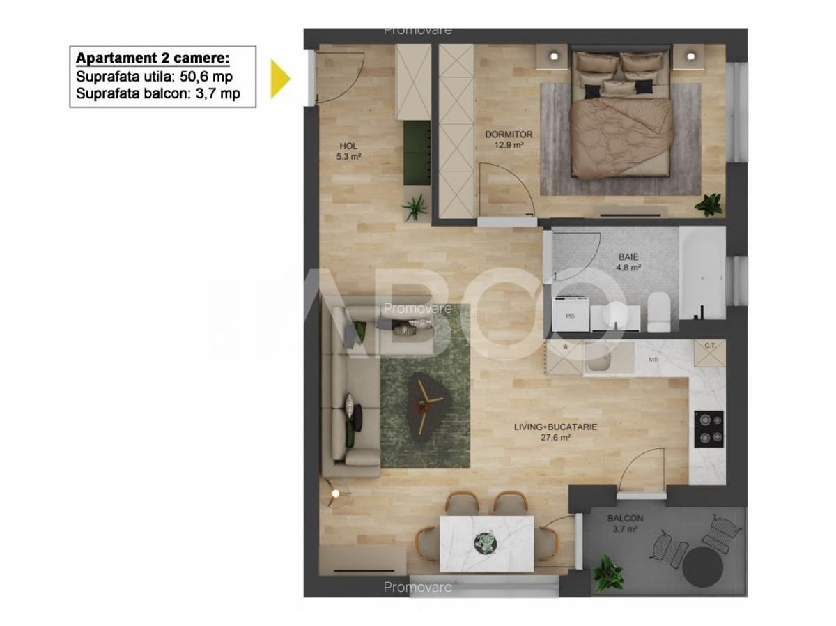 FARA COMISON ! Apartament 2 camere 51 mpu si balcon zona Doamna Stanca - 6
