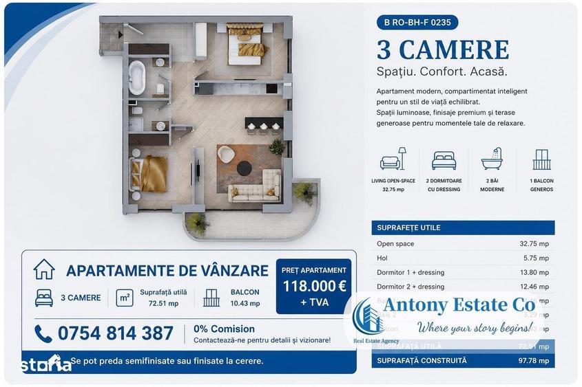 Apartament cu 3 camere în Sântandrei