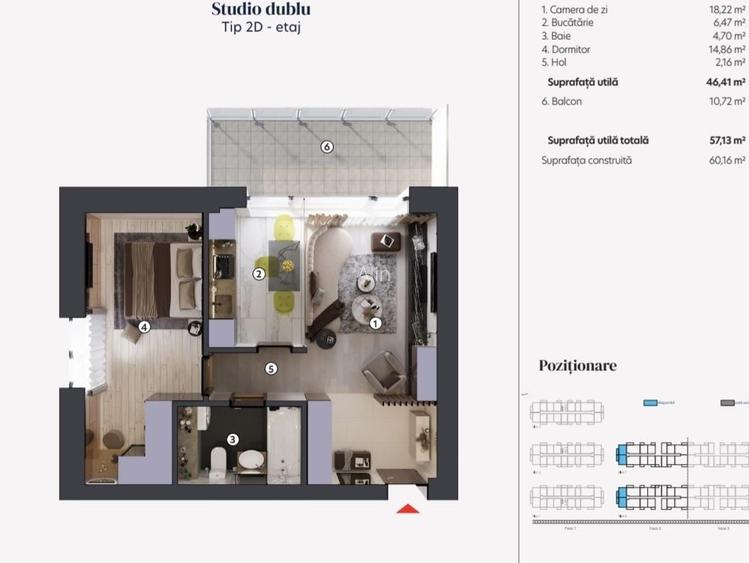 Apartament 2 camere tip studio
