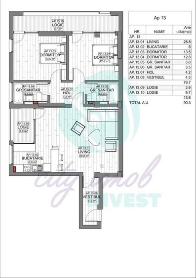 Apartament cu 3 camere semidecomandat în Ștefan cel Mare