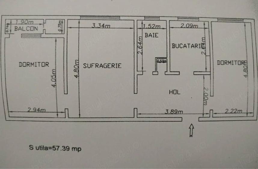 Apartament cu 3 camere semidecomandat în Exterior Vest
