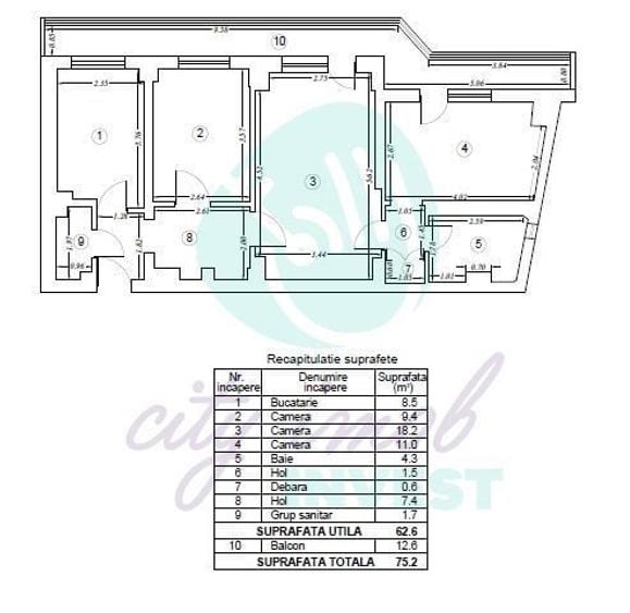 Apartament cu 3 camere semidecomandat în Moșilor
