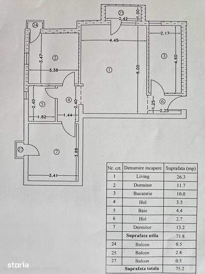 Apartament cu 3 camere semidecomandat în Mogoșoaia