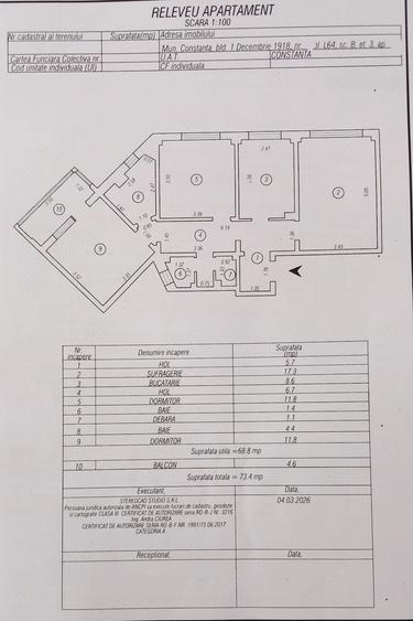 Apartament cu 3 camere decomandat în Casa de Cultură