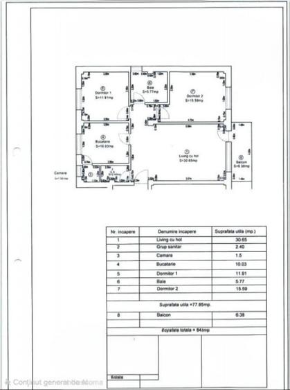 Apartament cu 3 camere semidecomandat în Micești
