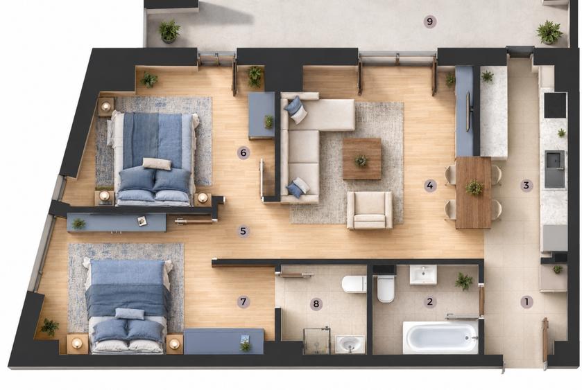 Apartament cu 3 camere decomandat în Aeroport