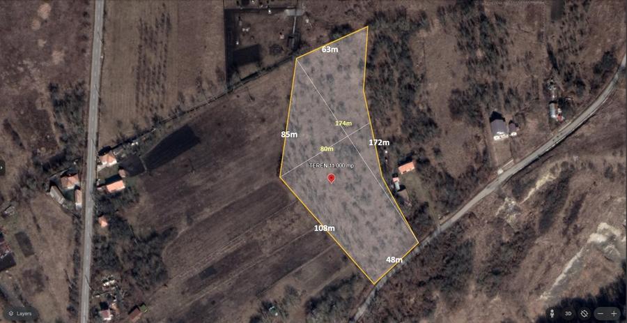 Teren Construcții intravilan de 1000 mp, în Pădureni (Chinteni)