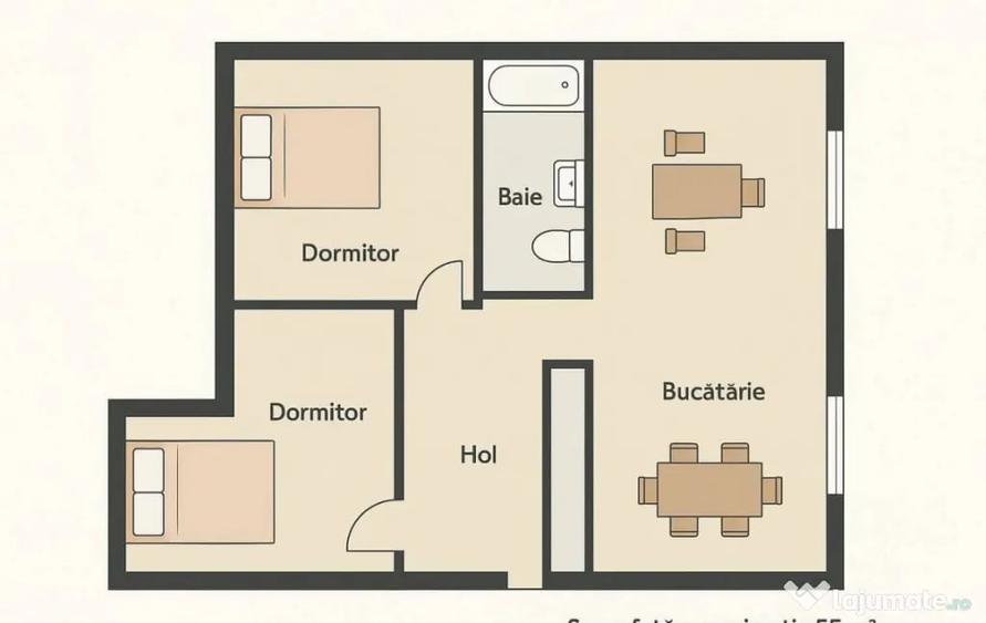 Apartament cu 2 camere decomandat în Central
