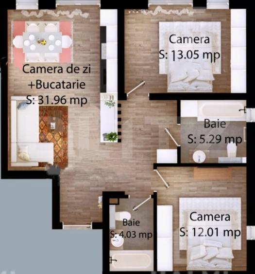 Apartament cu 3 camere decomandat în Careiului